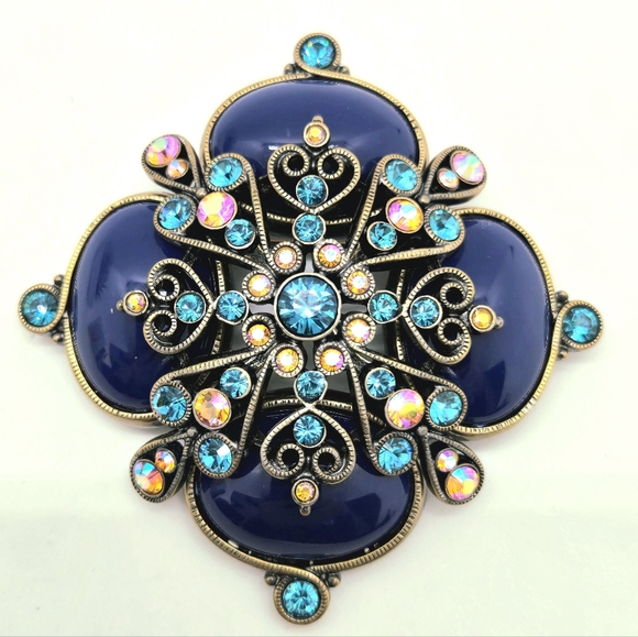 RARE Joan Rivers Brooch Lapis, Baby Blue Orange and Pink Swarovski Crystals - Picture 6 of 8
